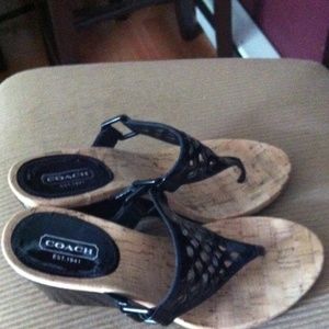 Coach patent leather/ cork wedges